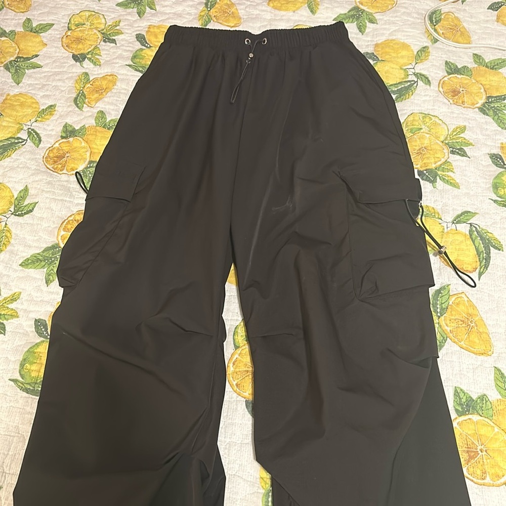 Black baggy cargo pants adjustable waist/ankles/pockets